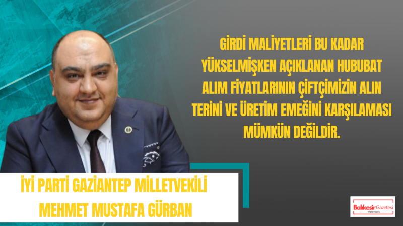 Mehmet Mustafa Gürban: Hububat Alım Fiyatları Üreticinin Alın Terini Karşılayacak Seviyeye Yükseltilmelidir