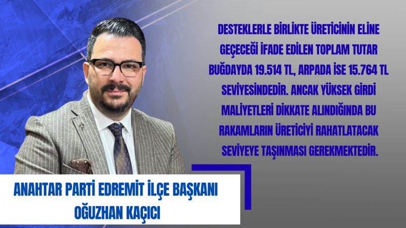 Oğuzhan Kaçıcı: Hububat Fiyatları Çiftçinin Tarlasını Ekmeye Devam Edeceği Seviyeye Çıkarılmalıdır
